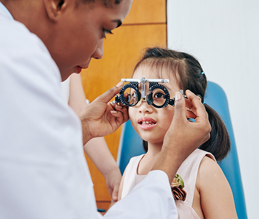 myopia exam on young child